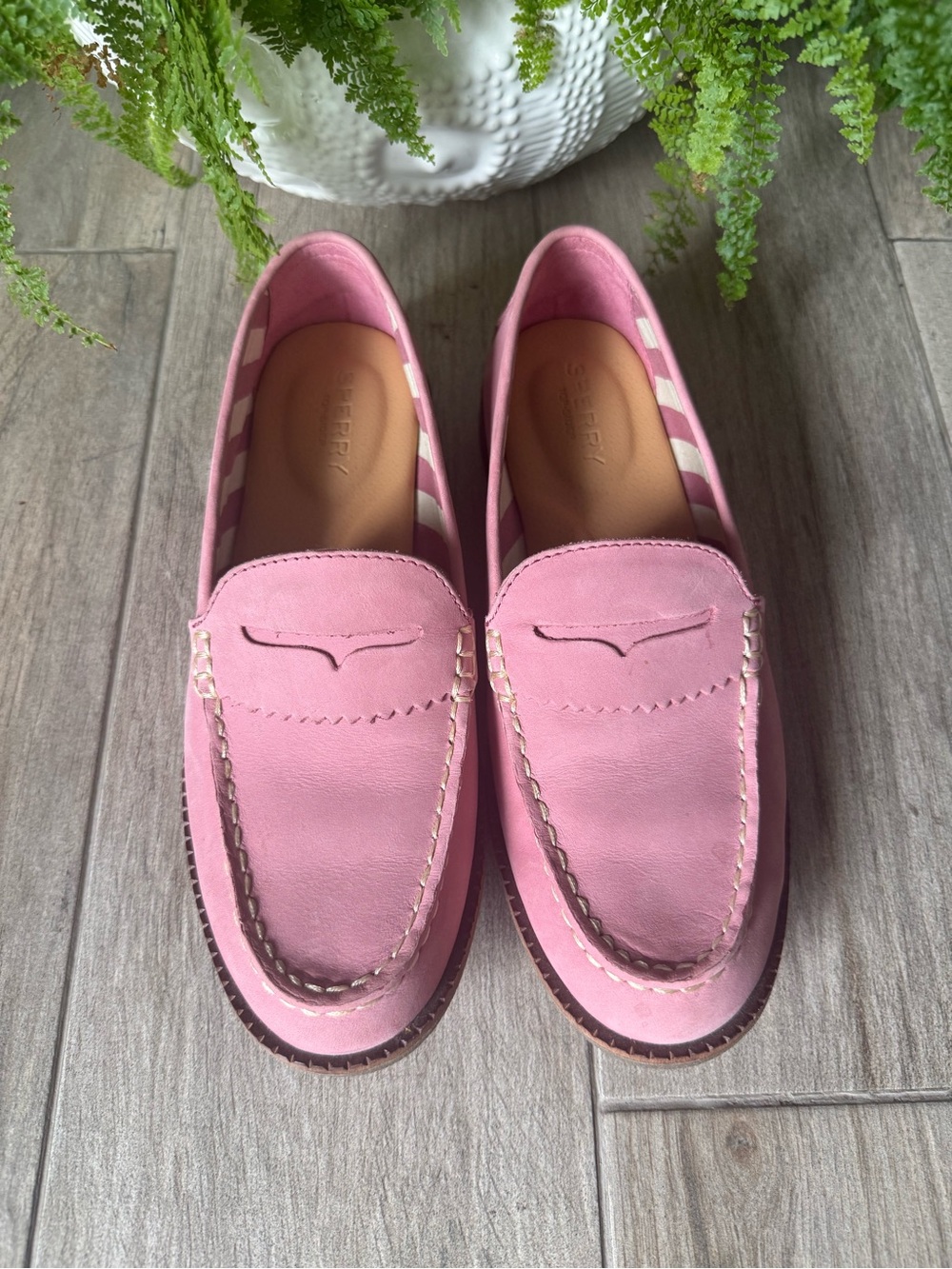Sperry Pink Penny Loafers Nubuck Leather